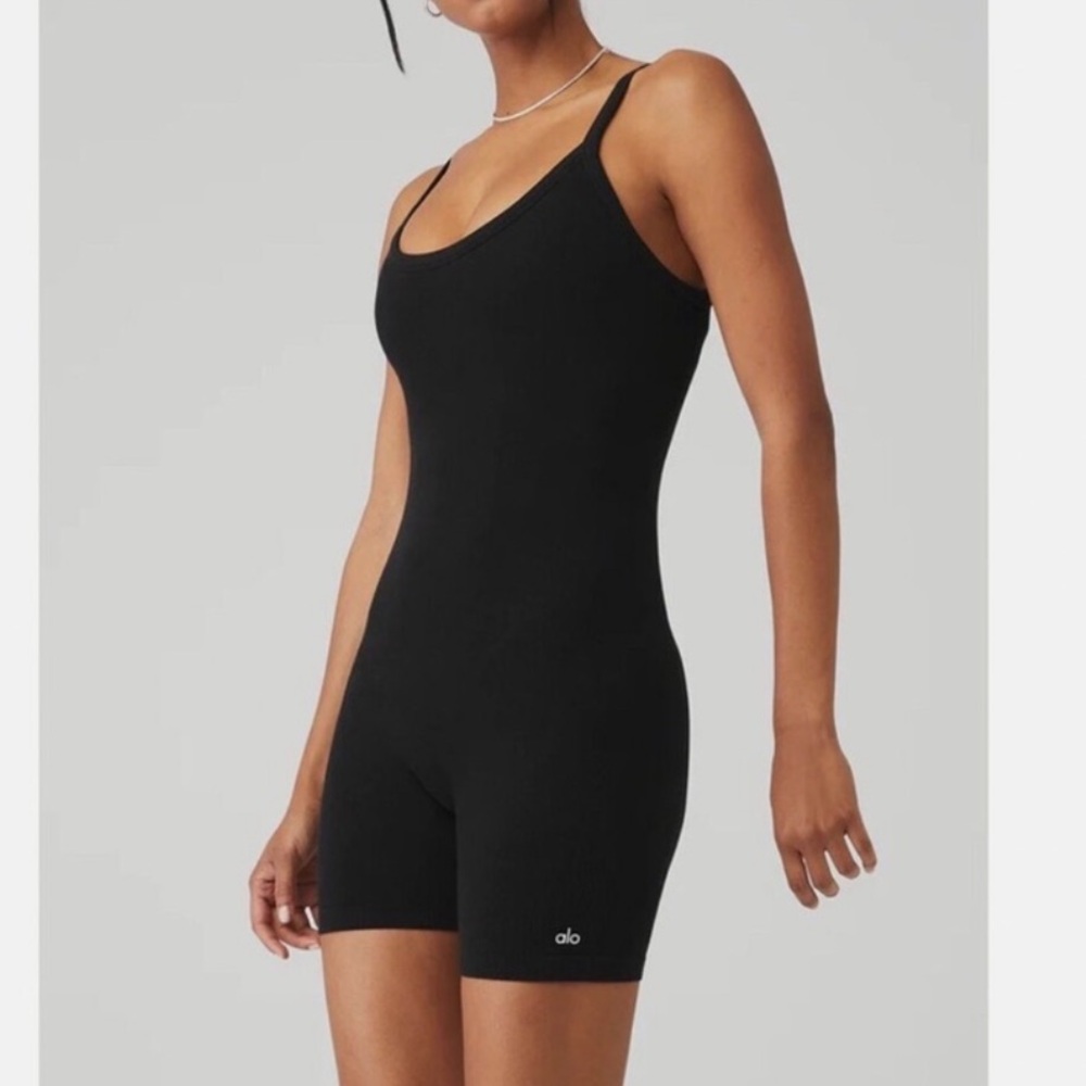 ALO Yoga Black Seamless ribbed mellow Jumpsuit